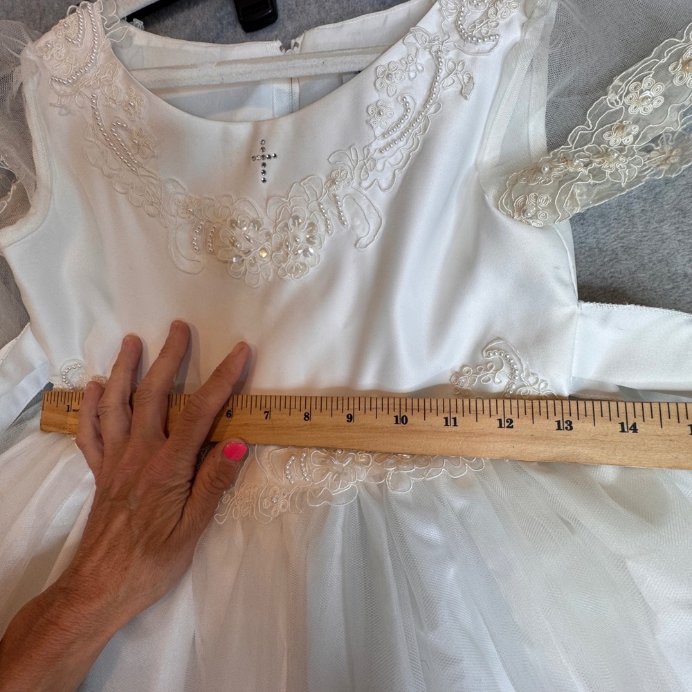 Vintage Corrine Girls White Gown Metal Tiara Layered Veil 8yrs Communion Baptism - Picture 7 of 9